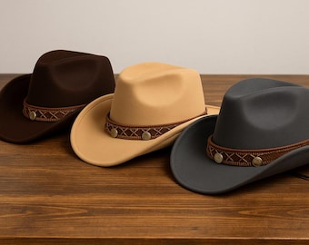 Sombrero vaquero de fieltro de lana de lujo: Fedora retro estilo western con elegante ala curvada