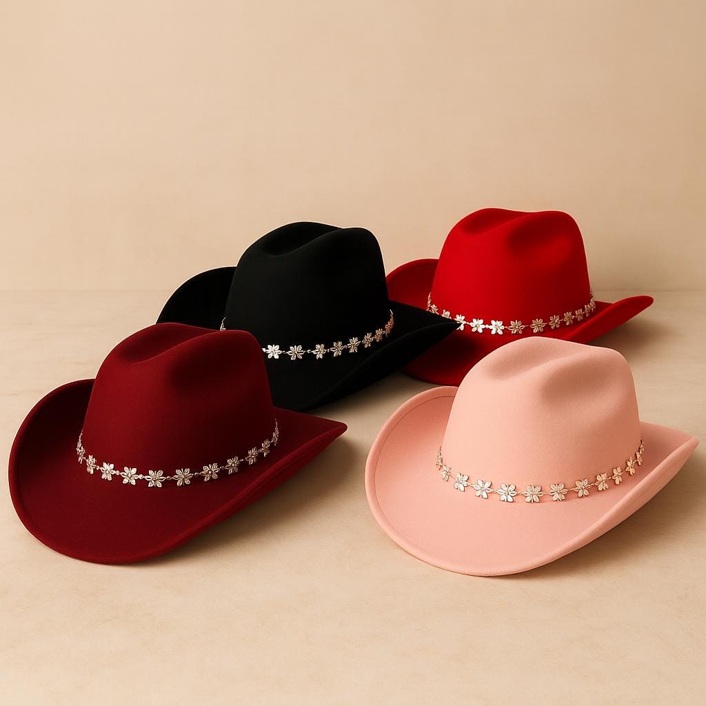 Vegan Suede Cowboy Hat: Pearl & Rhinestone Cowgirl Glam - Etsy display picture 3