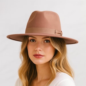 Vegan Felt Fedora Hat for Women | Wide Flat Brim Rancher Hat, 57cm Adjustable Fit | Premium Structured Bestselling Style.