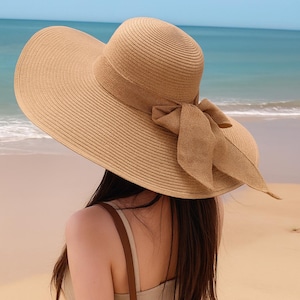 Big Bowknot Summer Straw Hat | Wide Brim Foldable Sun Hat for Women | Retro Panama Beach Cap, Outdoor Travel & Vacation Visor.