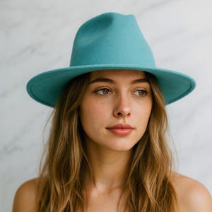 Vegan Felt Fedora Hat: Wide Brim Rancher Style, Adjustable Fit
