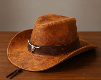 Sombrero vaquero vintage de piel sintética / Fedora occidental unisex de ala ancha