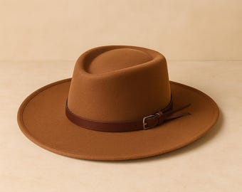 Vegan Suede Cowboy Hat: Cattleman Style with Leather Band, Adjustable Brim