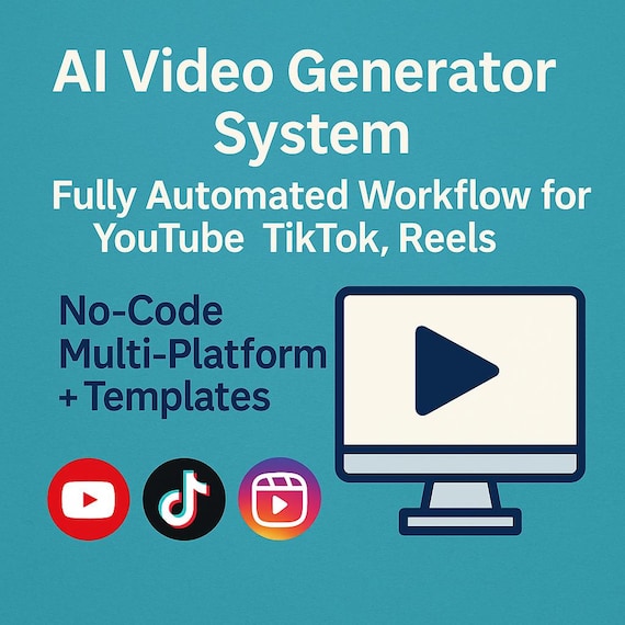 AI Video Generator System • Fully Automated Workflow for YouTube Short, TikTok, Reels • No-Code Multi-Platform Publisher + Template