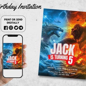 King Kong vs Godzilla Inspired Birthday Invitation: Editable Kid's Party Invite (PDF)