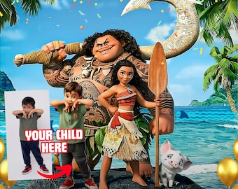 Faire-part d'anniversaire modifiable pour bébé Moana | Modèle d'invitation à une fête à thème pour enfants | Invitation numérique d'anniversaire de Moana hawaïenne | Téléchargement instantané