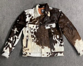 Customized Men Western Cowhide Leather Jacket, Genuine Hair-On Skin Lather jacket Western Stylish, Natural leather, best gift for him / her