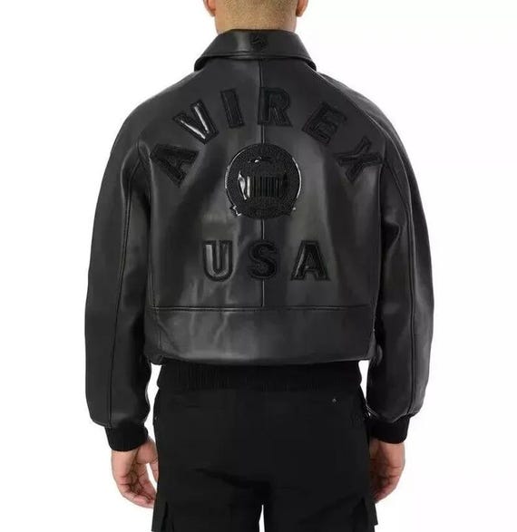 Customized Men's Avirex Jacket | Black Sheepskin Leather Bomber Jacket | USA Aviator Flight Pilot Coat, Gift For Him