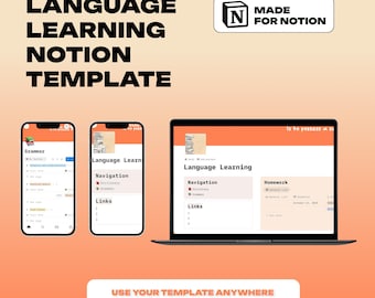 Language Learning Notion Template: Study Planner & Vocabulary (Digital Download)