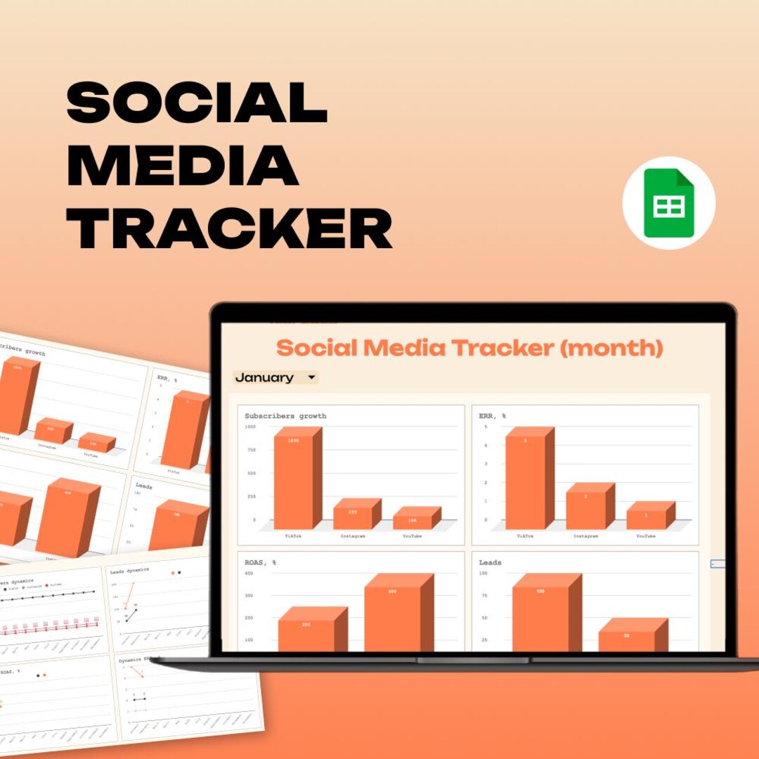 Social Media Tracker | Google Sheet for Followers, Leads, ROAS & ERR - Etsy