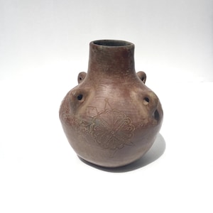 Irvin Tso 1993 Navajo Terracotta Olla Vase | Signed Native American Art Pottery 4-Handled Jar | Etched Fine Art Indigenous Earthenware
