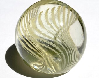 Vintage Murano Style Art Glass Paperweight l White Latticino Swirl with Controlled Bubble l Hand-Blown Clear Glass Desk Decor Orb