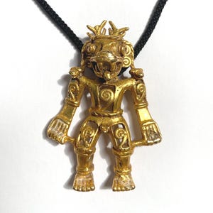 Vintage Alva Studios Pre-Columbian Pendant Necklace l Signed Museum Replica Shaman Deity l Gold Electroplated Veraguas Tribal God Jewelry