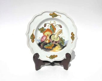 Plato de mayólica italiana vintage pintado a mano con forma de seta