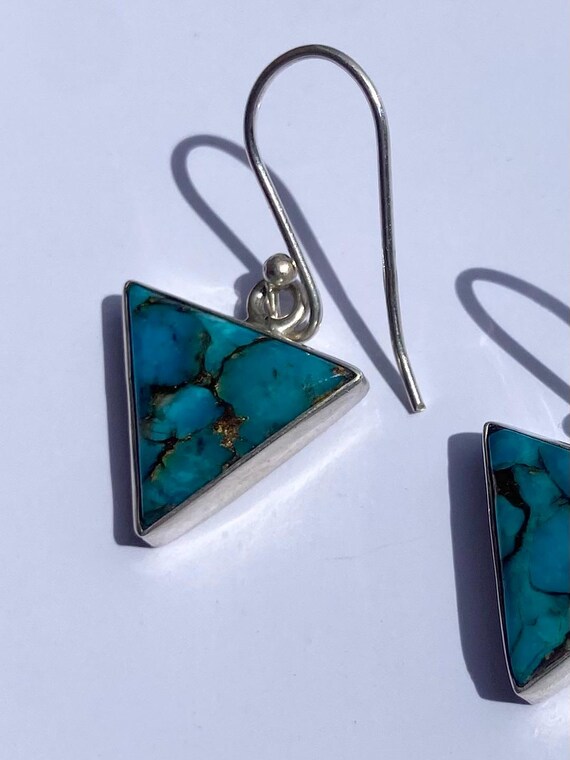 Triangular Copper Vein Turquoise Dangle Sterling … - image 6