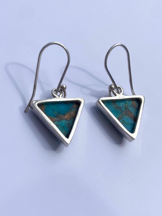 Triangular Copper Vein Turquoise Dangle Sterling … - image 5