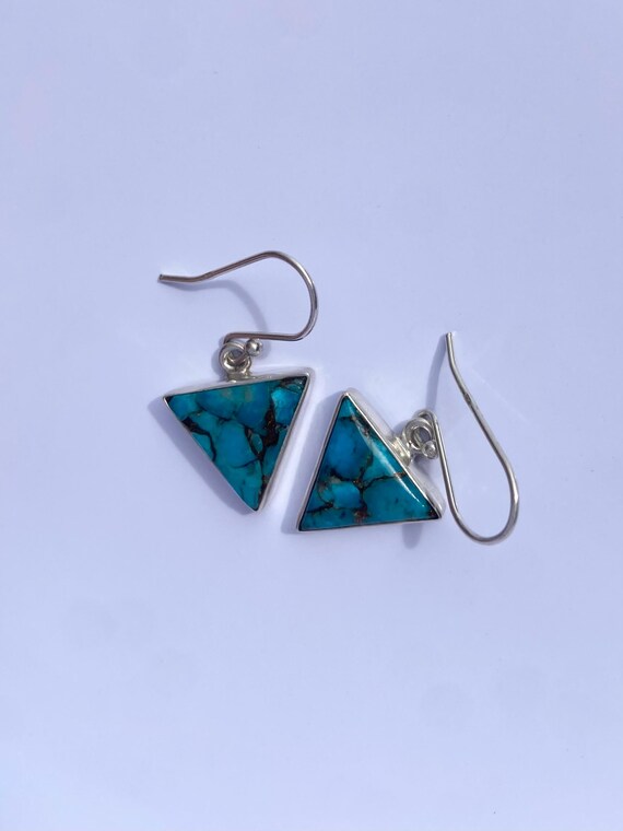 Triangular Copper Vein Turquoise Dangle Sterling … - image 2