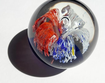 Vintage Murano Style Art Glass Paperweight - Exploding Fireworks Design