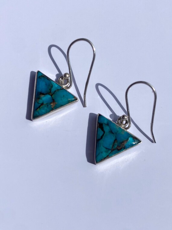 Triangular Copper Vein Turquoise Dangle Sterling … - image 1
