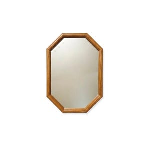 Vintage Octagon Wood Mirror • Mid Century Modern 23x15 Wall Mirror • Geometric Honey Oak Accent Mirror • Retro Transitional Bathroom Decor