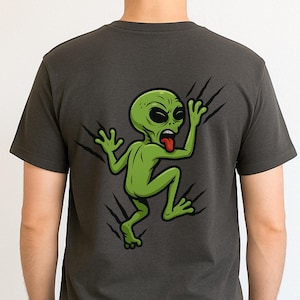 Alien Invasion Tee, Area 51 Badge Funny Alien Tee, Extraterrestrial Clinging Alien, UFO Conspiracy Unisex  T-Shirt, Outer Space SciFi Gift