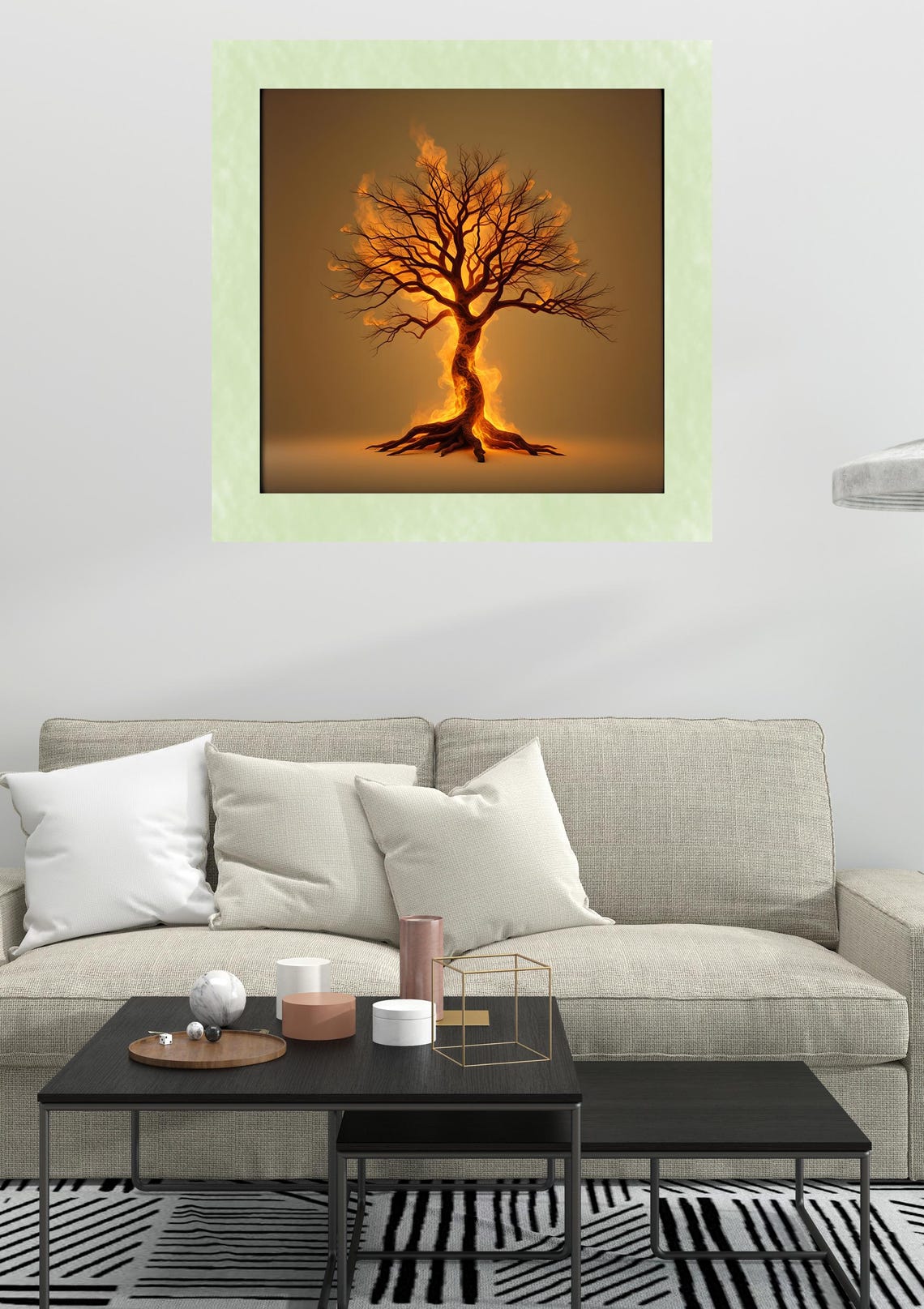 Mystical Fire Tree Art Print - Burning Tree Fantasy Wall Art ...