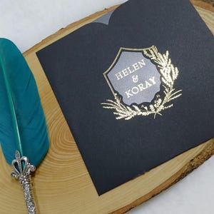 Luxury Custom Black Wedding Invitation with Gold Foil – Elegant Personalized Envelope for Modern Couples