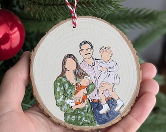 Custom Wood Slice Christmas Ornament: Hand-Painted Faceless Couple Portrait