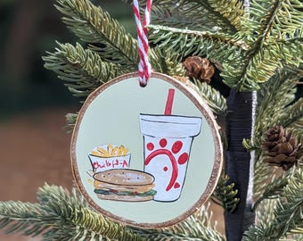 Hand Painted Custom Fast Food Christmas Ornament: Personalized Wood Slice Decor