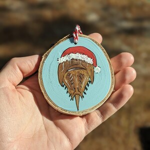 Horseshoe Crab Art, Hand Painted Christmas Ornament, Unique Holiday Decoration & Gift for Ocean Lovers image 2