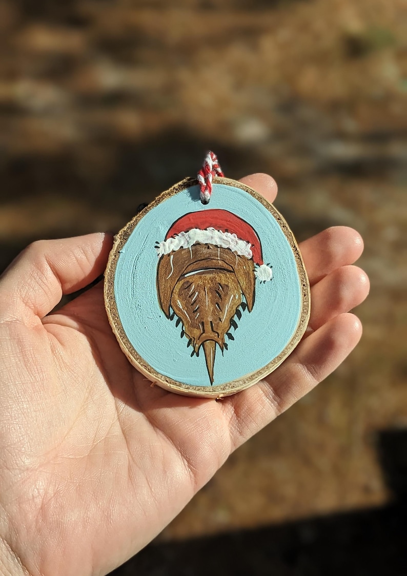 Horseshoe Crab Art, Hand Painted Christmas Ornament, Unique Holiday Decoration & Gift for Ocean Lovers image 2