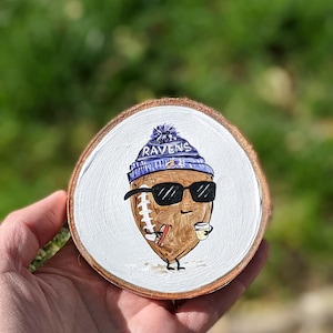 Hand Painted Baltimore Ravens Coaster: Personalized NFL Wood Slice Art