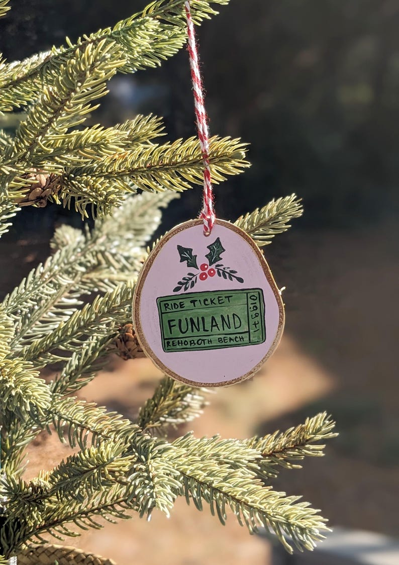 Rehoboth Beach Art, Hand Painted Funland Ornament, Delaware Christmas, Unique Wooden Decor Gift