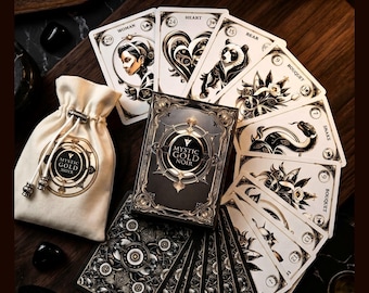 Mystic Gold Noir Lenormand – 42‑Card Gothic Oracle for Shadow Work + Personalized Pouch (Digital Guidebook)