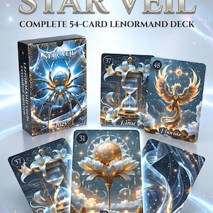 Lenormand Deck 54 Cards — Handmade Celestial Oracle for Grand Tableau and Shadow Work + PDF Guidebook