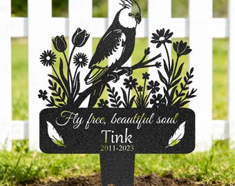 Aangepaste vogel gedenkteken voor valkparkiet, gepersonaliseerde huisdier grafmarkering, aangepaste vogel gedenkteken tuin inzet, huisdier verlies cadeau, buiten eerbetoon