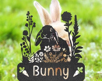 Personalized Bunny Grave Marker, Pet Memorial Gift, Rabbit Memorial Garden Stake, Pet Loss Tribute, Metal Pet Plaque, Gift for Rabbit Lovers