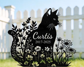 Gepersonaliseerde kat gedenkteken, aangepaste kat grafmarkering, metalen tuinplaquette, bloementuin decor, herdenkingsinzet, cadeau huisdier verlies