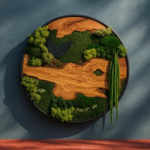 Round Moss Wall Art: Olive Wood & Preserved Moss Decor