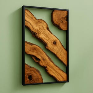 Live Edge Olive Wood Wall Art: Rustic Framed Wooden Decor
