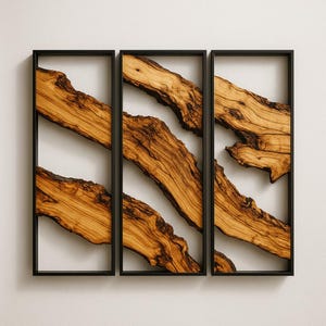 Handmade Olive Wood Live Edge Wall Art Triptych - Rustic Home Decor