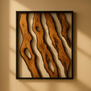 Handmade Olive Wood Live Edge Wall Art: Rustic Framed Wooden Decor