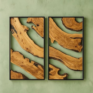 Handmade Olive Wood Live Edge Wall Art - Framed Rustic Decor