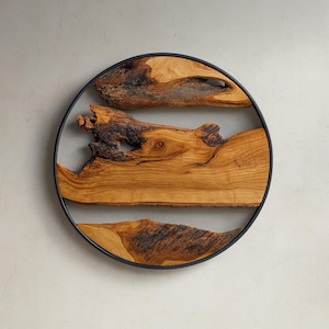 Live Edge Olive Wood Wall Art - Rustic Handmade Metal Frame