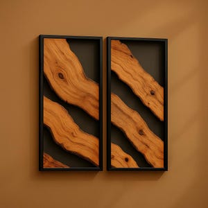 Olive Wood Live Edge Wall Art Set: Framed Rustic Wooden Decor