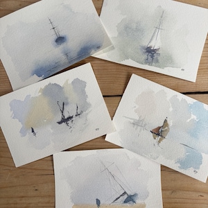Set of 5 Hand-Painted Postcards | Nautical Watercolor Art | Ships & Boats Collection