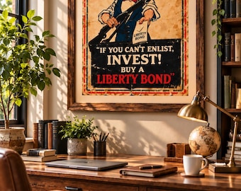 Uncle Sam Liberty Bond-poster uit 1917, patriottische muurdecoratie uit de Eerste Wereldoorlog (digitale download)
