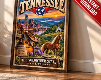 Muurdecoratie Tennessee, Smoky Mountains, countrymuziek, paard, Americana (digitale download)