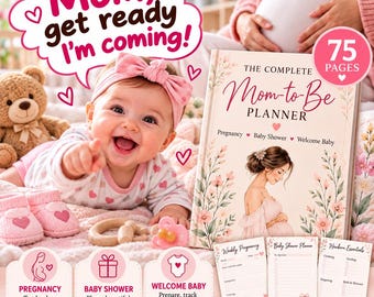 Complete planner voor aanstaande moeders, zwangerschapsdagboek, babyshowerdagboek, geboortedagboek (75 pagina's)
