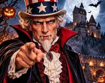 Uncle Sam Dracula Halloween muurdecoratie, vampiergotische printbare poster, griezelige digitale download